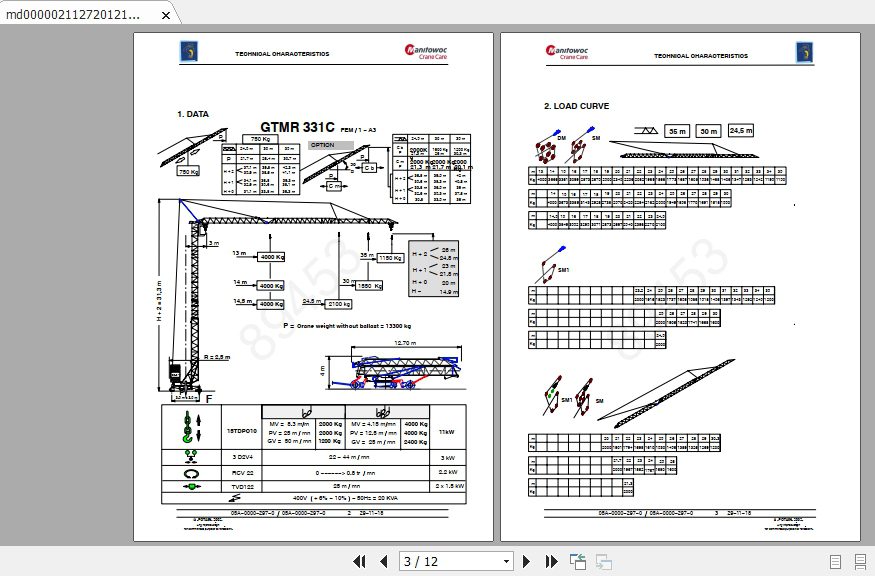 Manitowoc Potain Tower Crane GTMR 331C Full Manuals 1