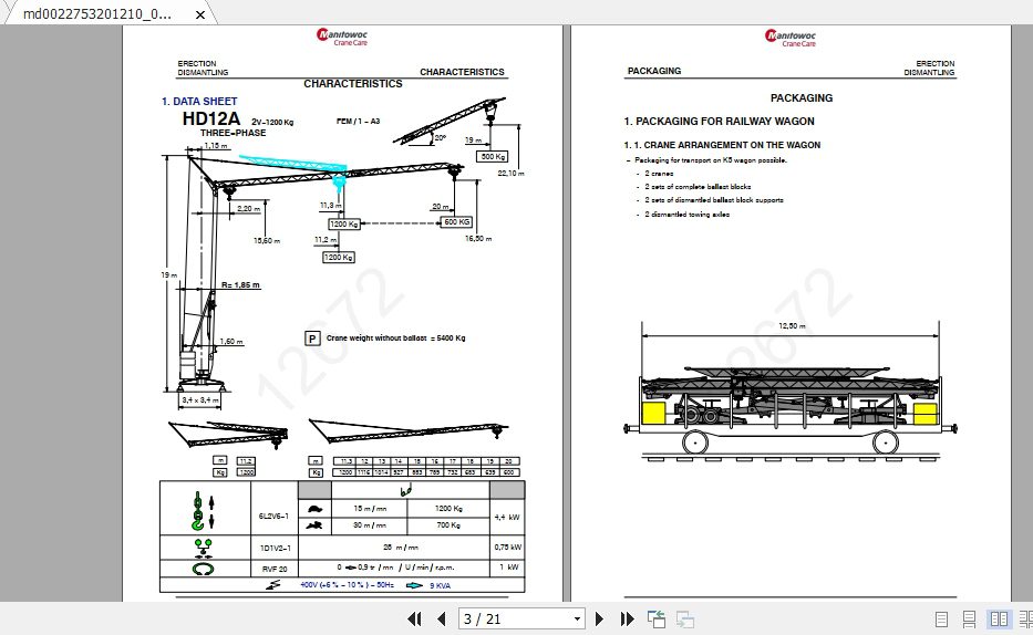 Manitowoc Potain Tower Crane HD 12A Full Manuals 1