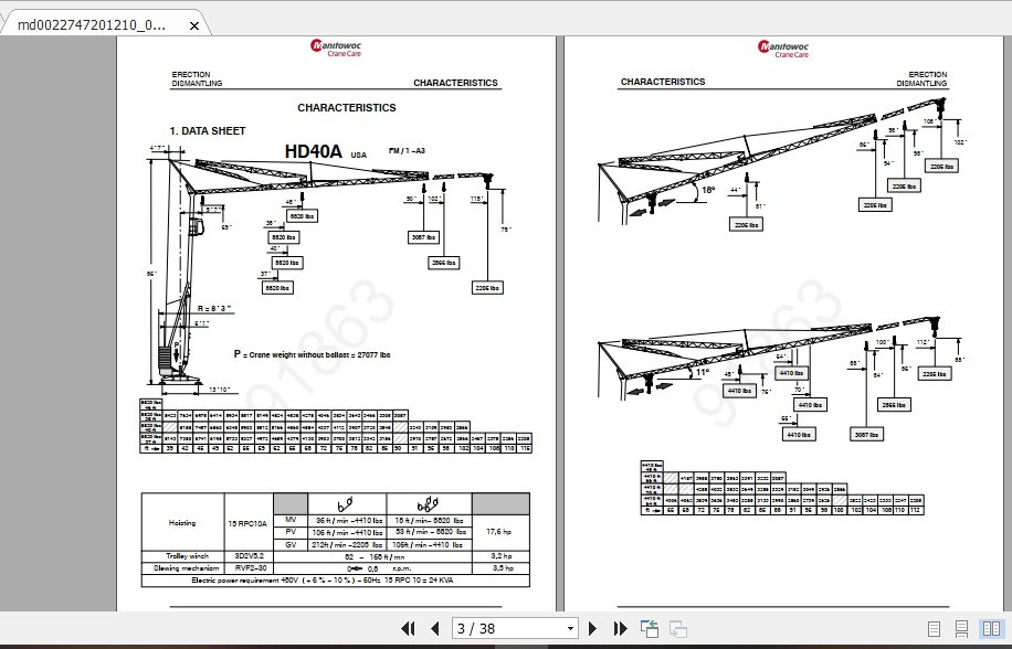 Manitowoc Potain Tower Crane HD 40A Full Manuals 1