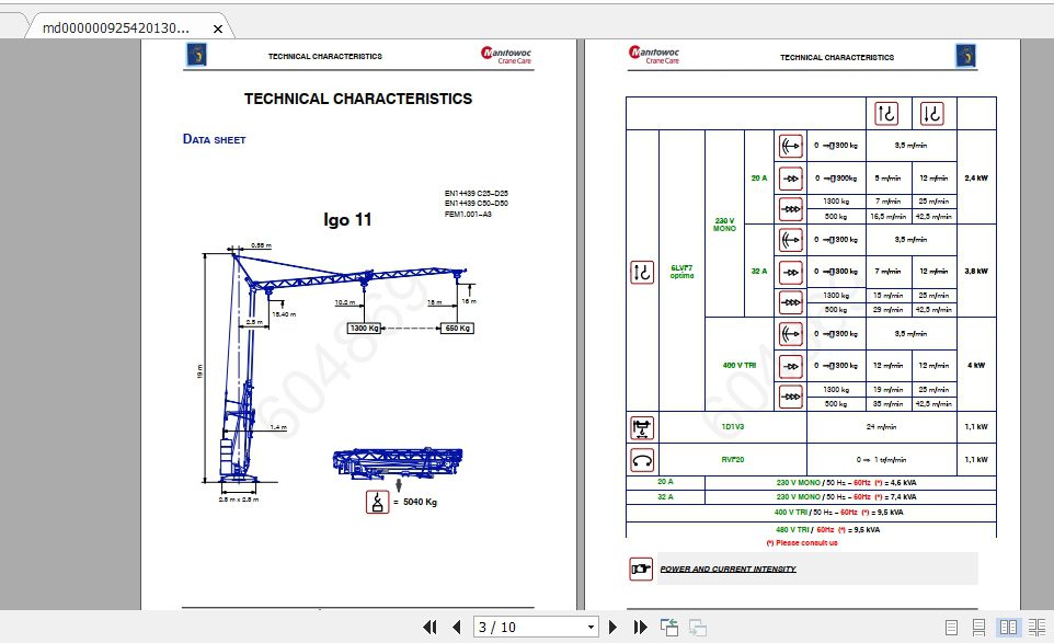 Manitowoc Potain Tower Crane IGO 11 Full Manuals 1