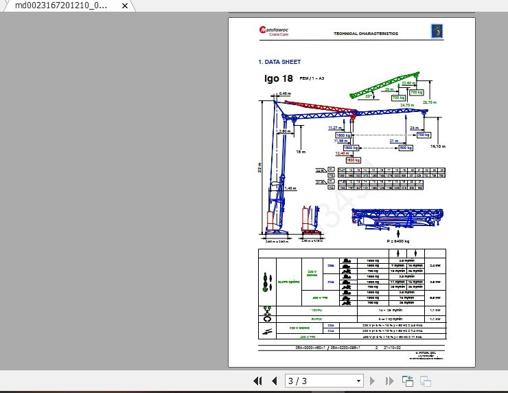 Manitowoc Potain Tower Crane IGO 18 Full Manuals 1