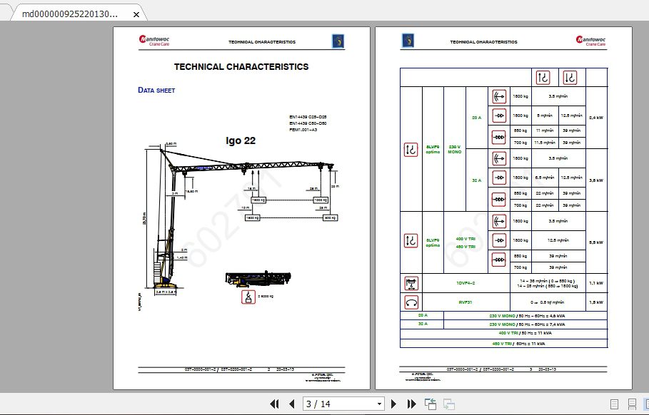 Manitowoc Potain Tower Crane IGO 22 Full Manuals 1
