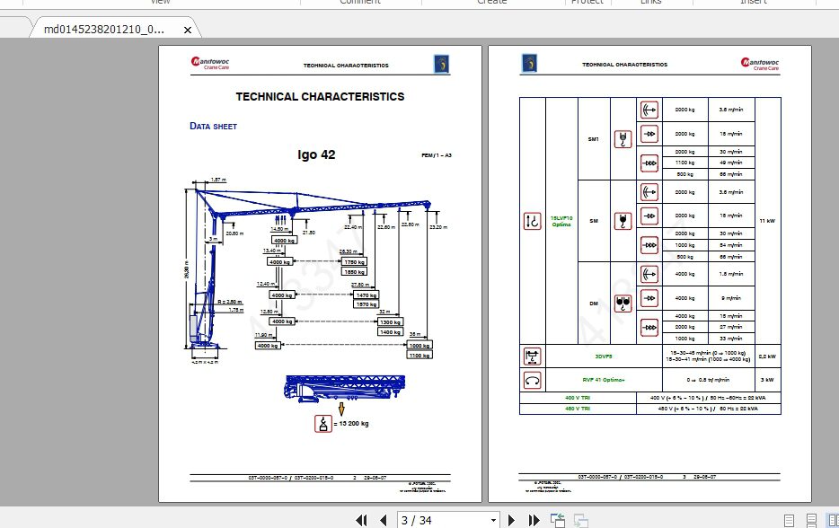 Manitowoc Potain Tower Crane IGO 42 Full Manuals 1