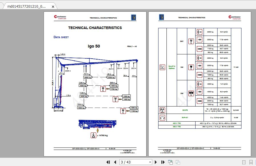 Manitowoc Potain Tower Crane IGO 50 Full Manuals 1