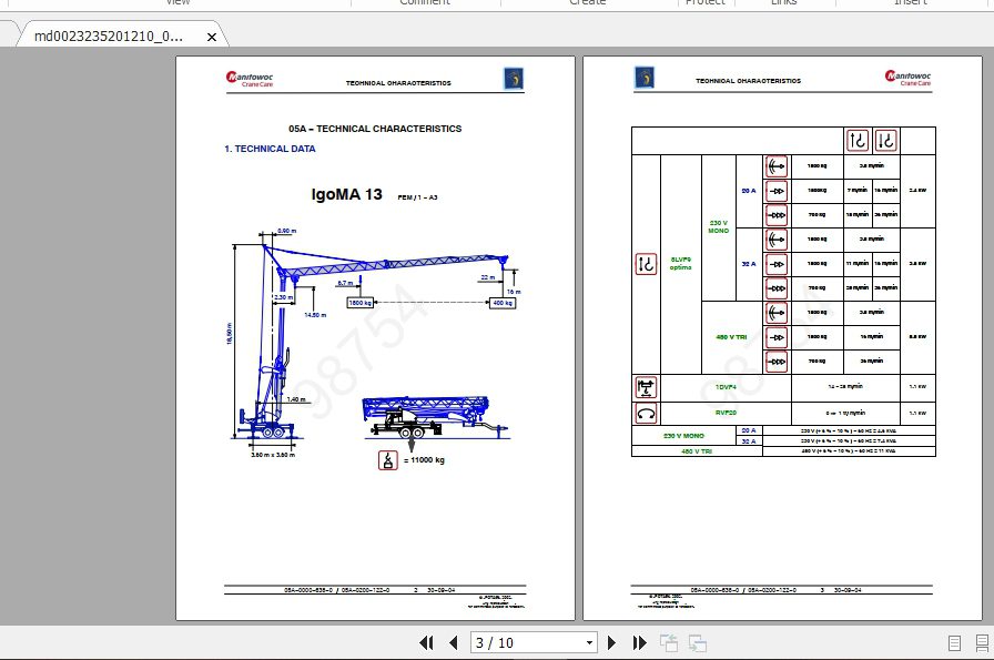 Manitowoc Potain Tower Crane IGO MA13 Full Manuals 1