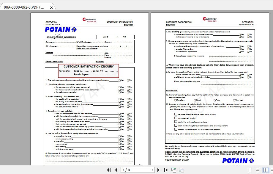 Manitowoc Potain Tower Crane M85A Full Manuals 1