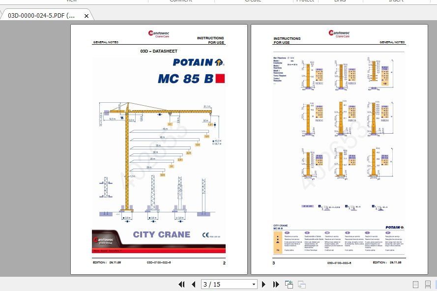 Manitowoc Potain Tower Crane M85B Full Manuals 1