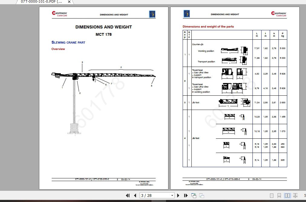 Manitowoc Potain Tower Crane MCT 178 Full Manuals 1