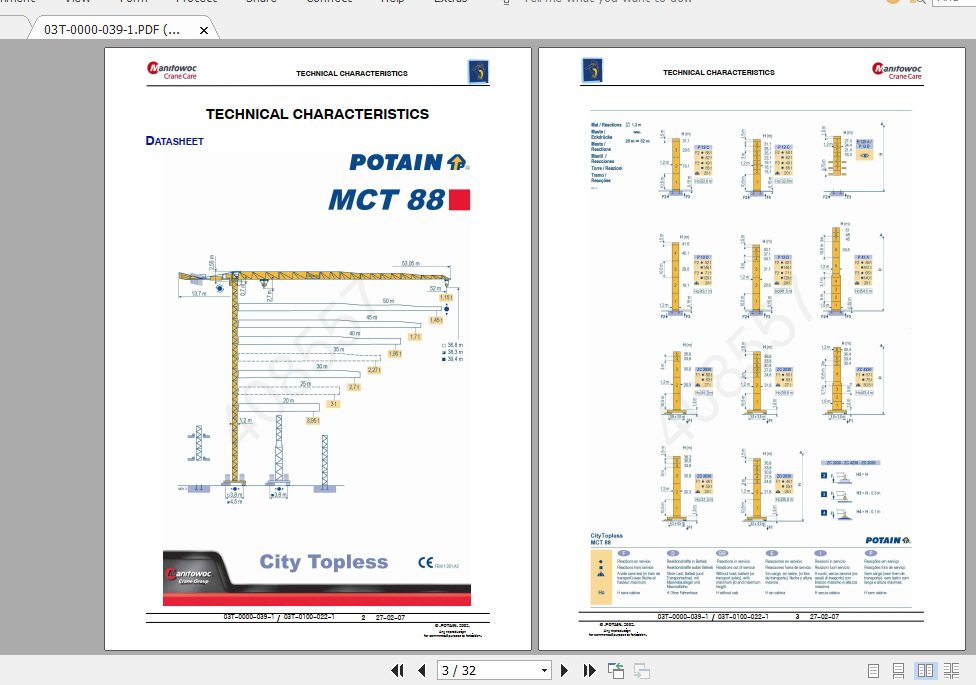 Manitowoc Potain Tower Crane MCT 88 Full Manuals 1