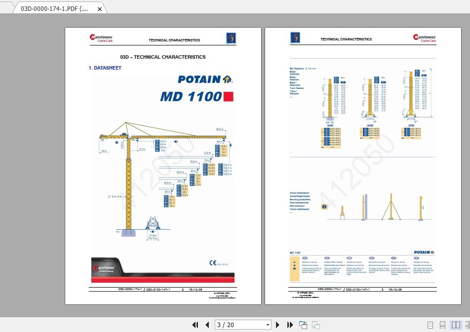 Manitowoc Potain Tower Crane MD 1100 40T Full Manuals 1