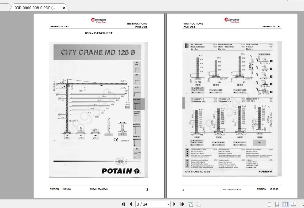 Manitowoc Potain Tower Crane MD 125B Full Manuals 1