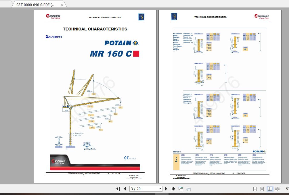 Manitowoc Potain Tower Crane MR 160C Full Manuals 1