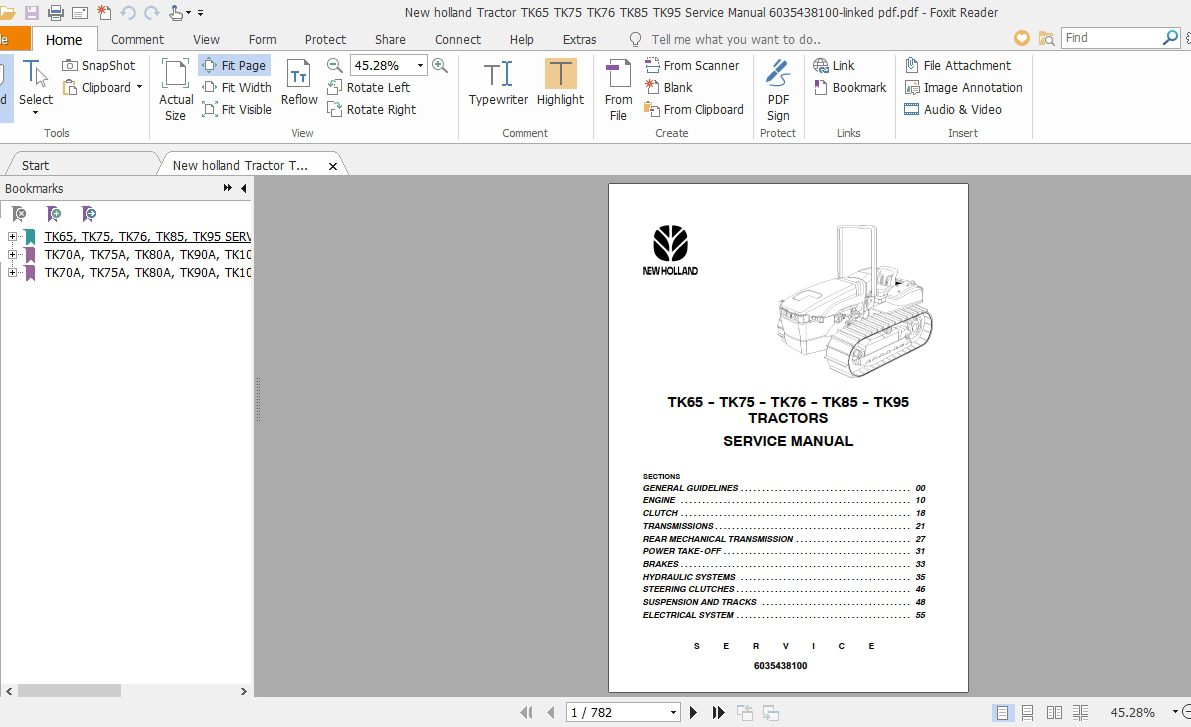 New holland Tractor TK65 TK75 TK76 TK85 TK95 Service Manual 6035438100 linked pdf 1