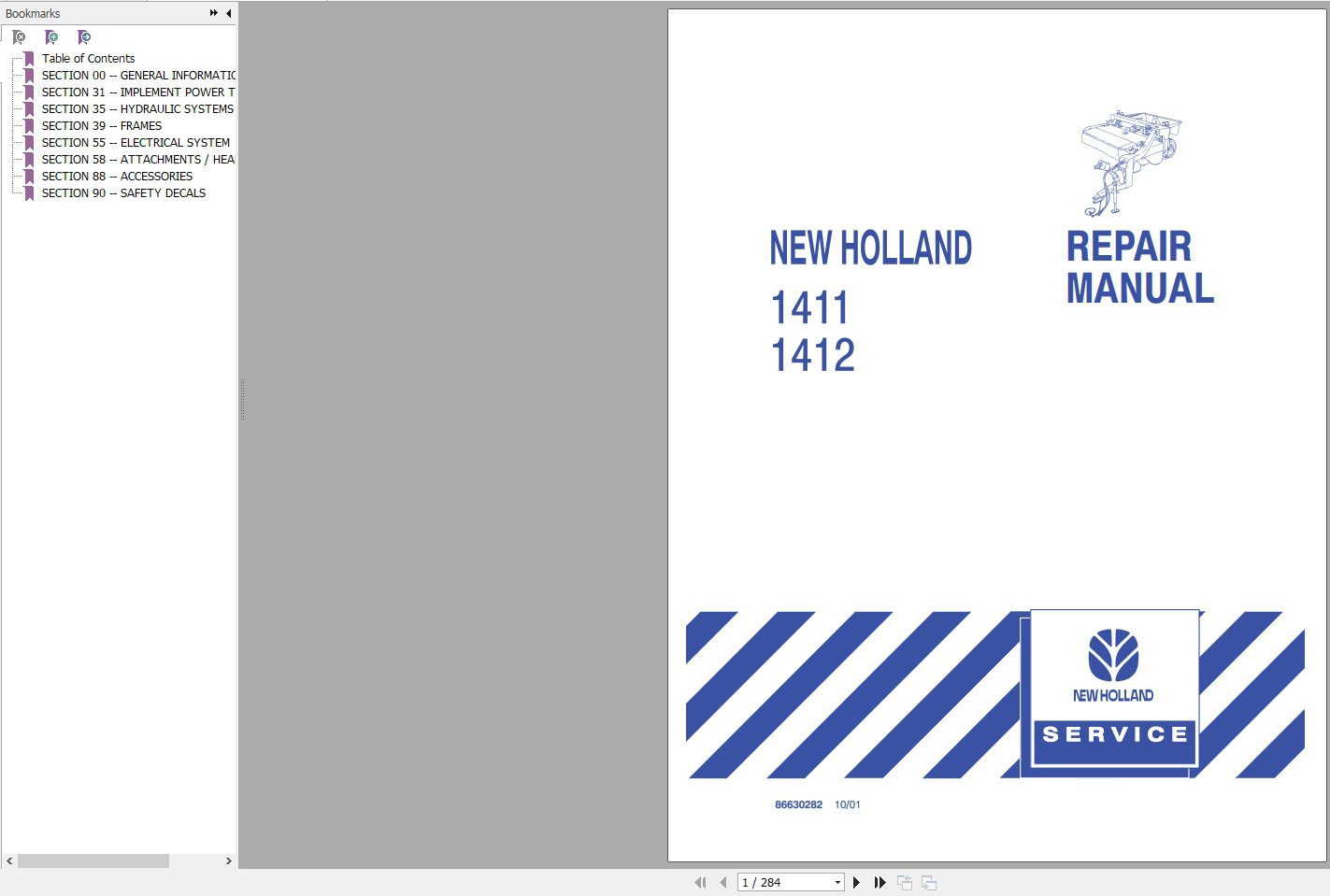 New Holland 1411 1412 Disc Mower conditioner Repair Manual86630282 1