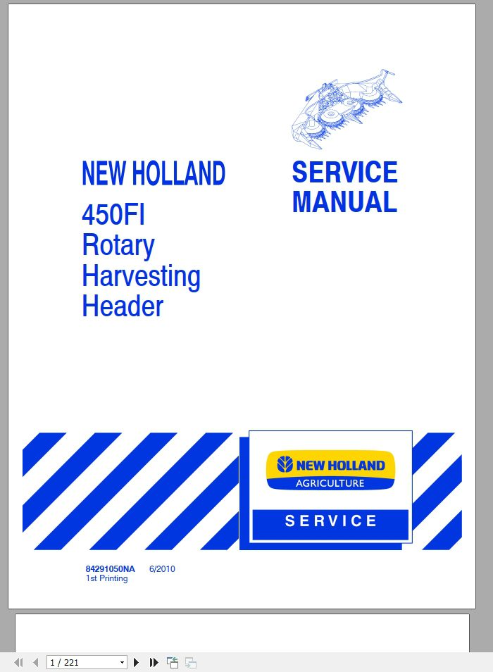 New Holland 450FI Rotary Harvesting Headers Service Manual84291050NA 1