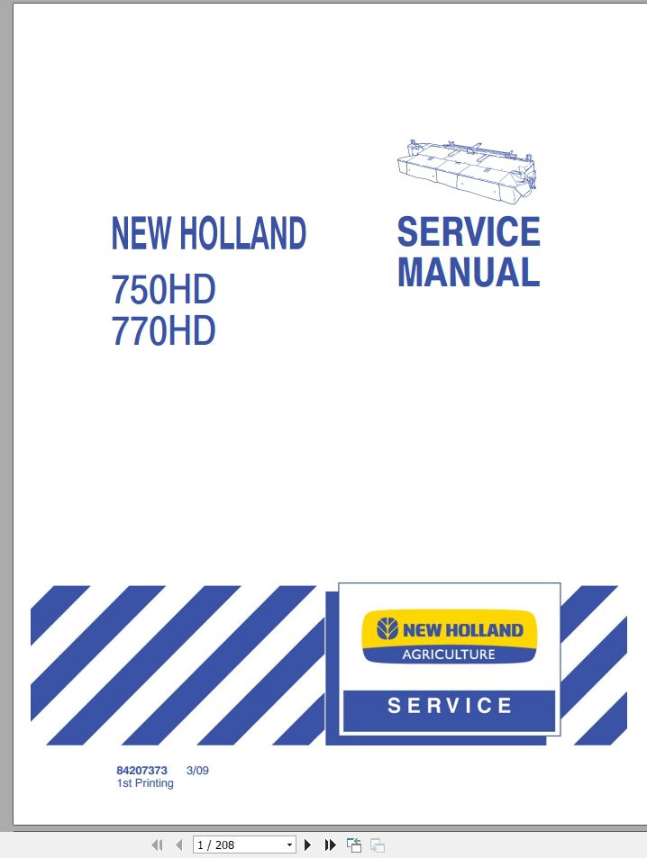 New Holland 750HD770HD Disc Auger Header Service Manual84207373 1