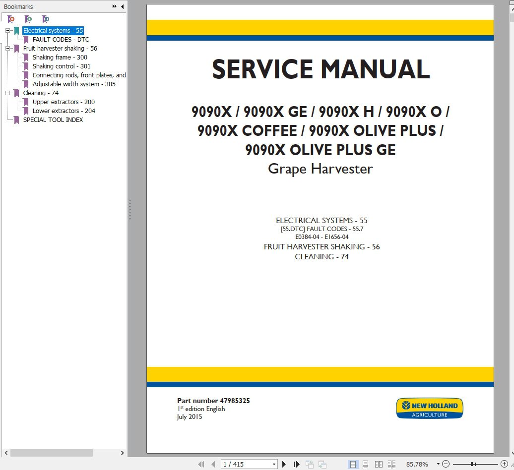 New Holland 9090X9090X GE9090X H9090X O9090XCOFFEE9090X OLIVE PLUS9090X Service Manual 4