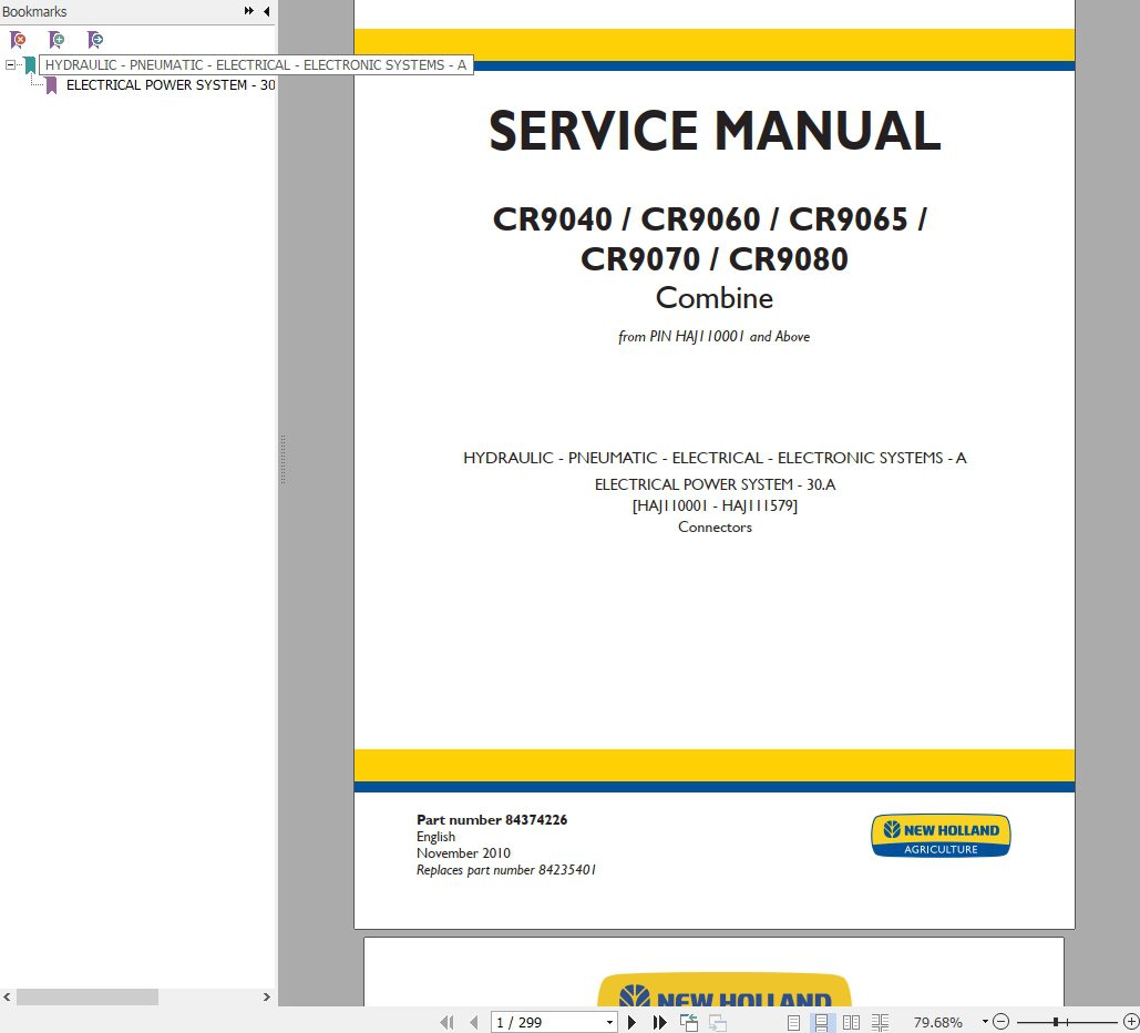 New Holland CR9040CR9060CR9065CR9070CR9080 Combine Service Manual 1 1