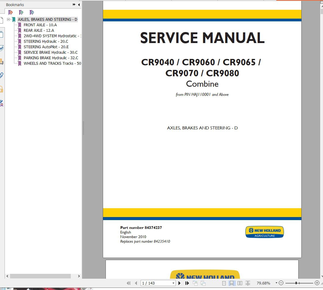 New Holland CR9040CR9060CR9065CR9070CR9080 Combine Service Manual 4 2
