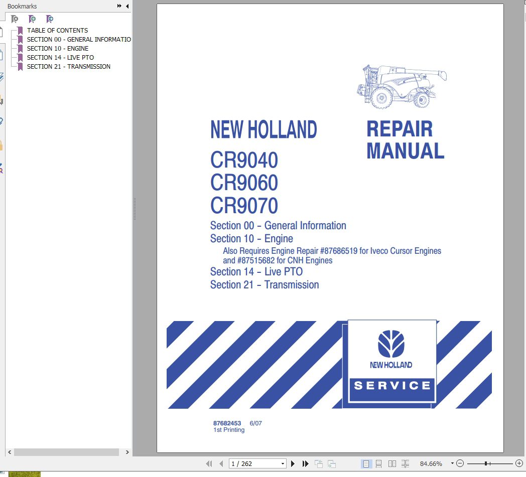 New Holland CR9040 CR9060 9070 Combines Service Manual 5