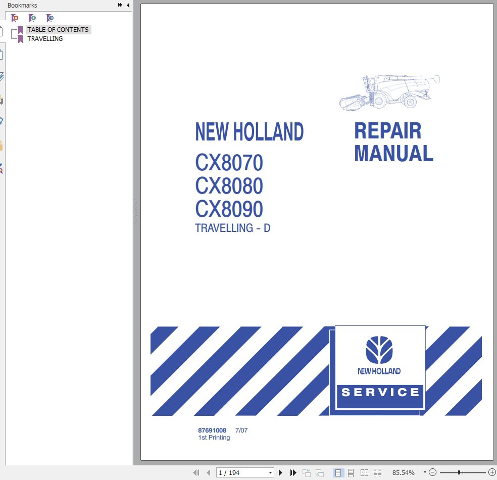 New Holland CX8070 CX8080 CX8090 Repair Manual 1