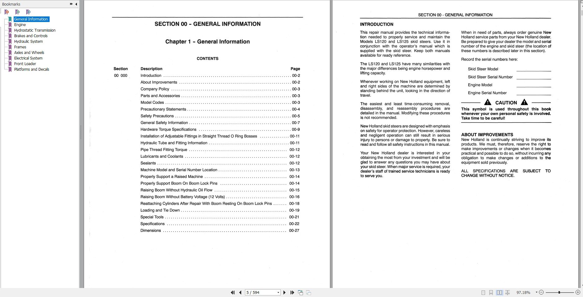 New Holland Construction LS120 LS125 Repair Manual86615609 2