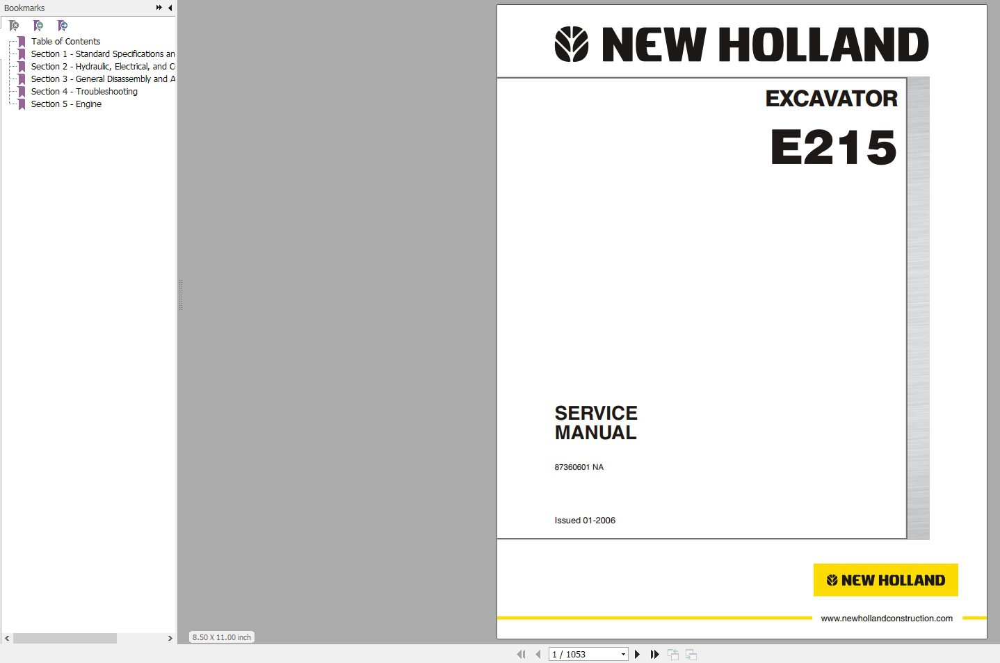 New Holland Crawler Excavator E215 Service Manual87360601NAR0 1