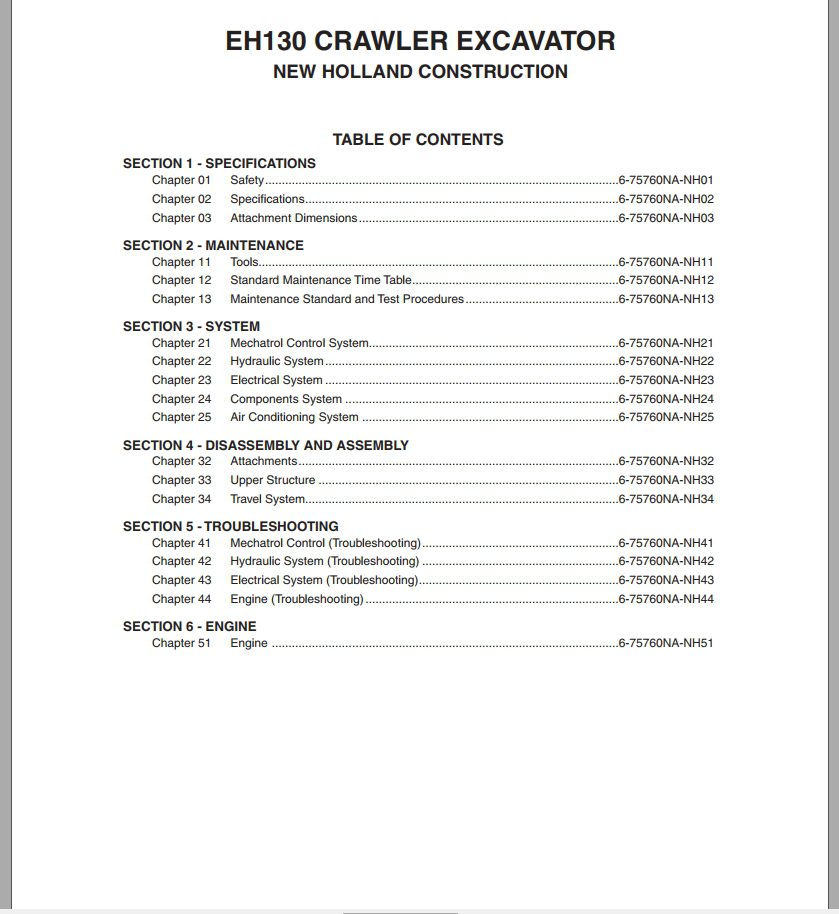New Holland Crawler Excavator EH130 Service Manual 2