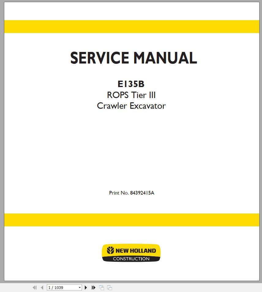New Holland Crawler Excavators E135B Service Manual84392415A 1