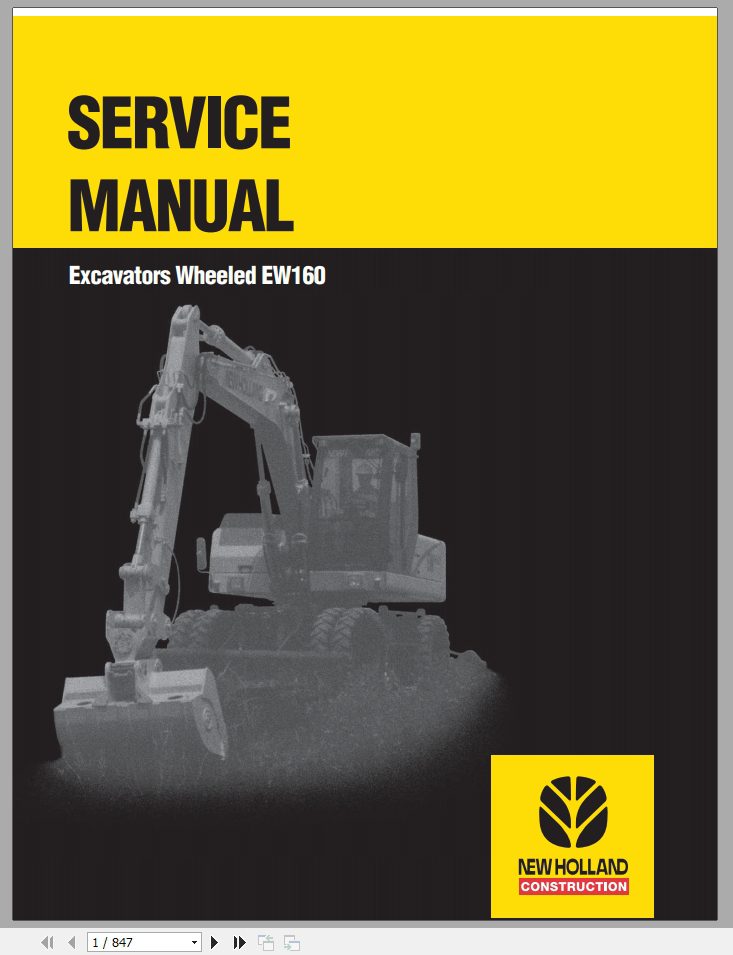New Holland Excavators Wheeled EW160 Service Manual73179372R0 1