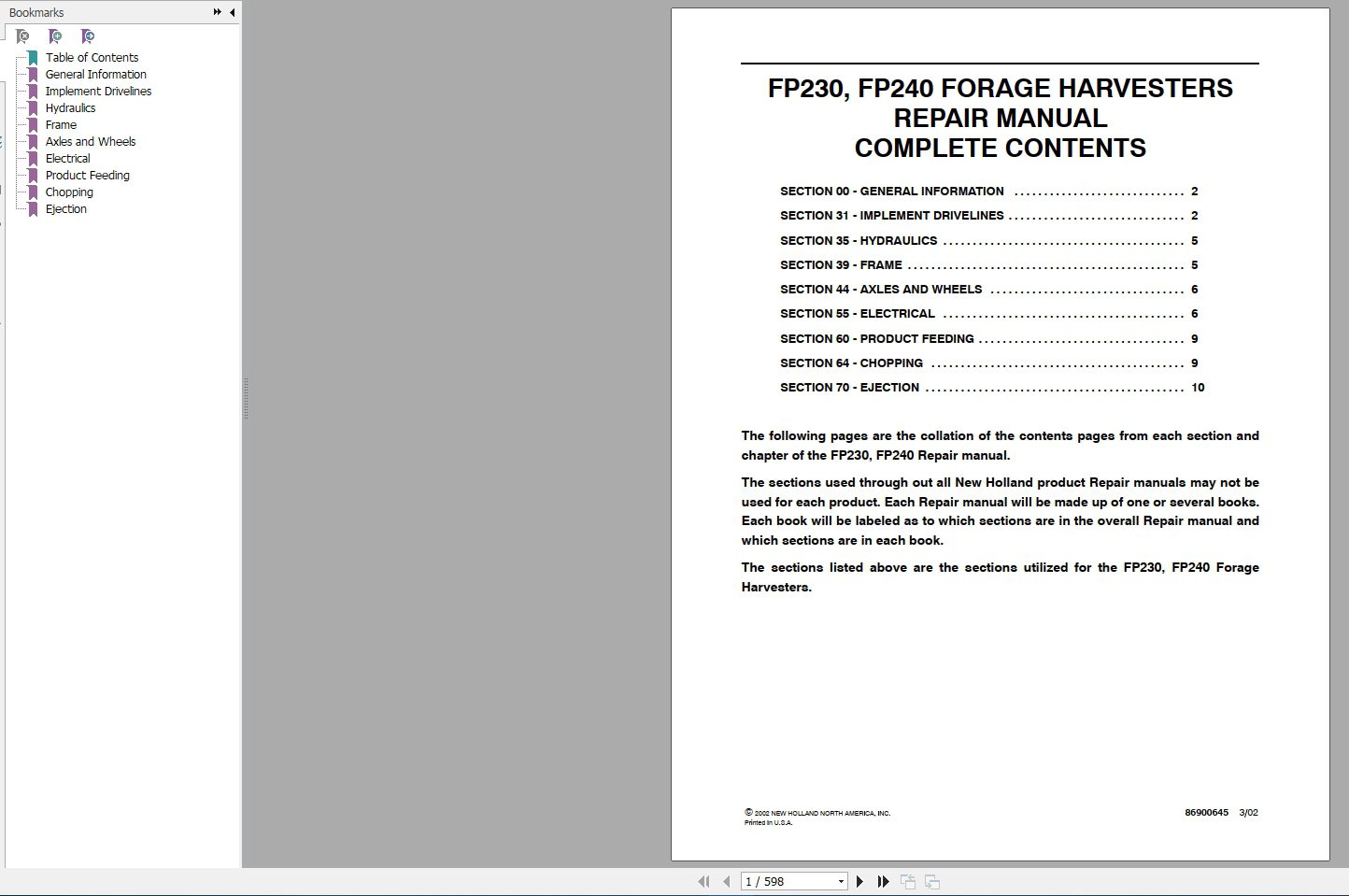 New Holland FP230 FP240 Repair Manual86900642 1