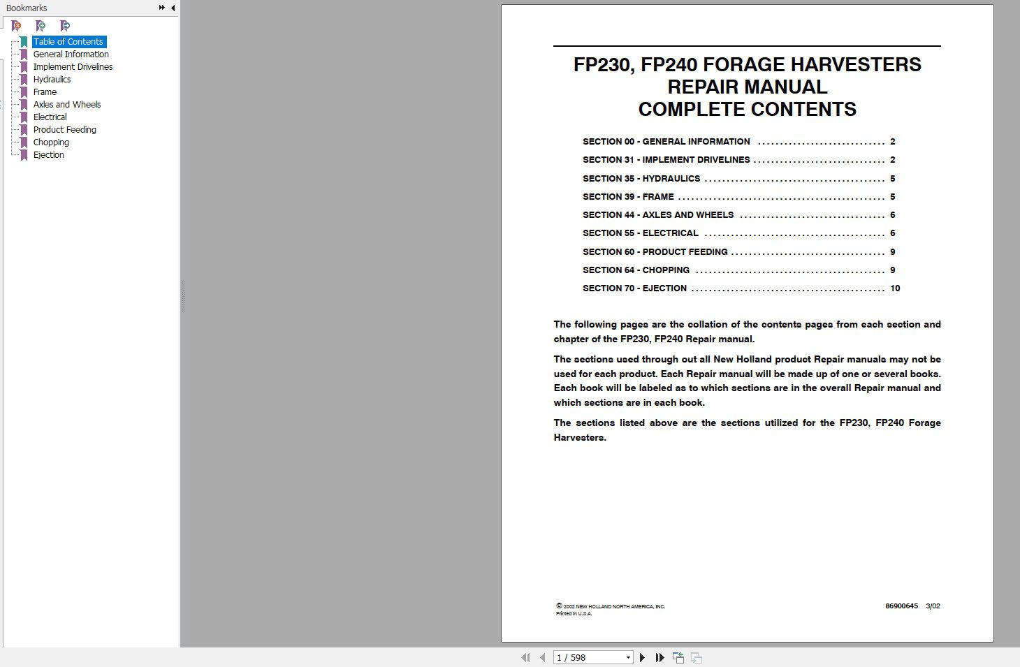 New Holland FP230 FP240 Repair Manual86900642 2