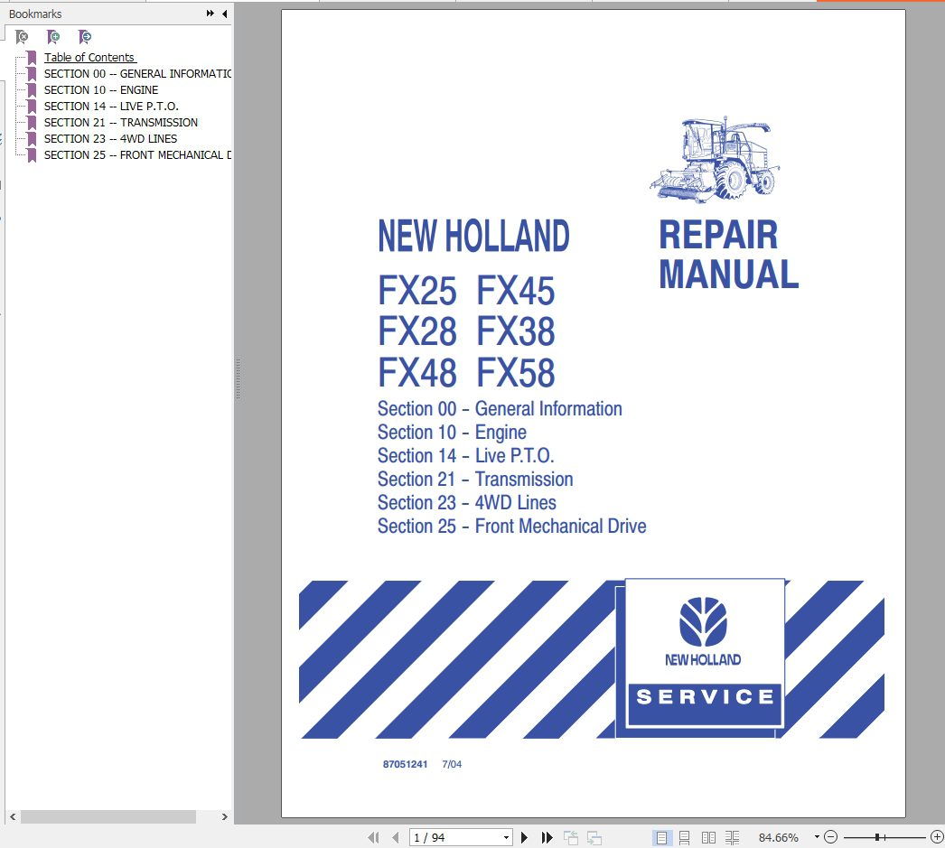 New Holland FX25FX45FX28FX38FX48FX58 Repair Manual 4