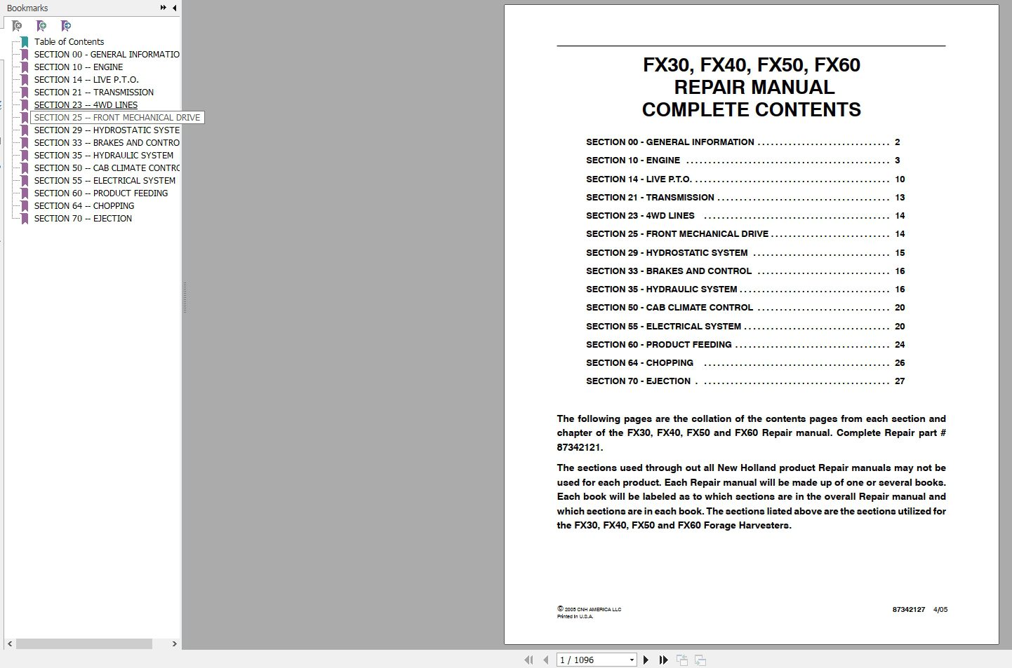 New Holland FX30 FX40 FX50 FX60 Repair Manual87342121 1