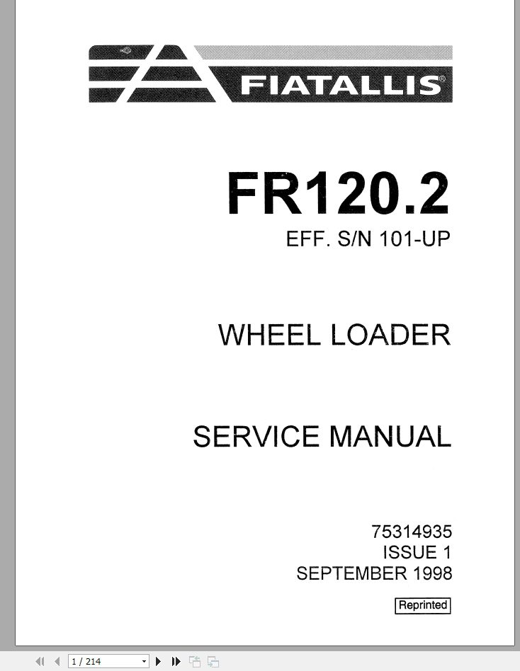 New Holland Fiatallis Wheel Loader FR120 2 Service Manual75314935 1