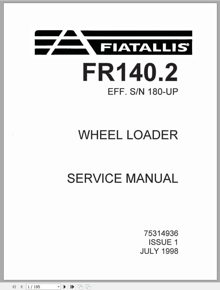 New Holland Fiatallis Wheel Loader FR140 2 Service Manual75314936 1