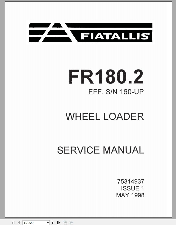 New Holland Fiatallis Wheel Loader FR180 2 Service Manual75314937 1