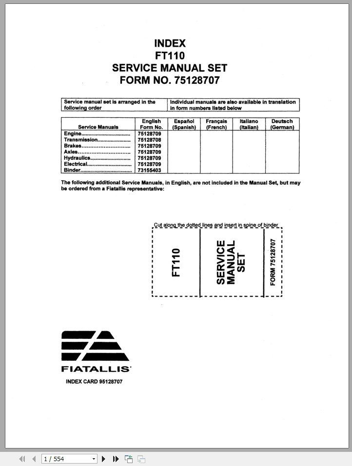 New Holland Fiatallis Wheel Loader FT110 Service Manual75128707 1