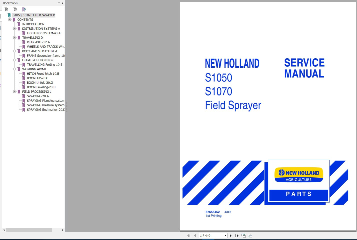 New Holland Field Sprayer S1050 S1070 Service Manual 1