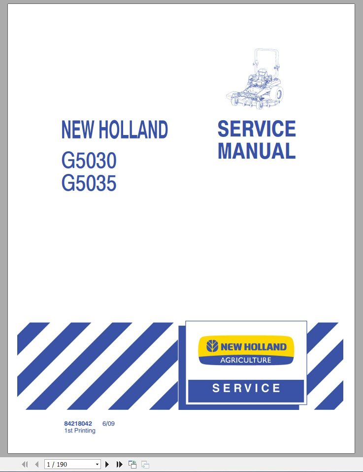 New Holland G5030 G5035 Zero Turn Mower Service Manual84218042 1