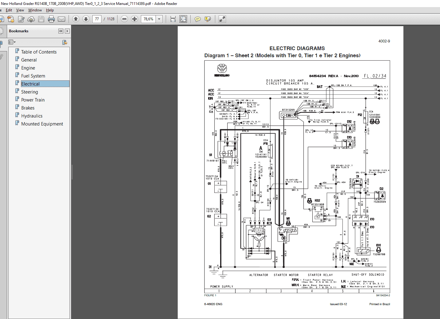 New Holland Grader RG140B170B200BVHPAWD Tier0123 Service Manual71114389 2