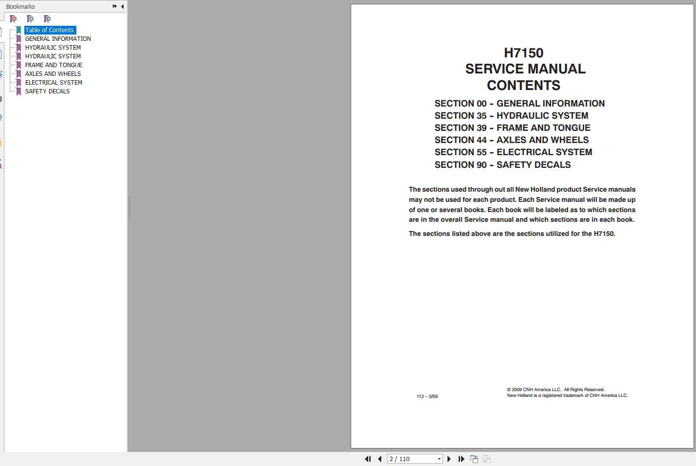New Holland H7150 Pivot Tongue Frame Service Manual84207375 2