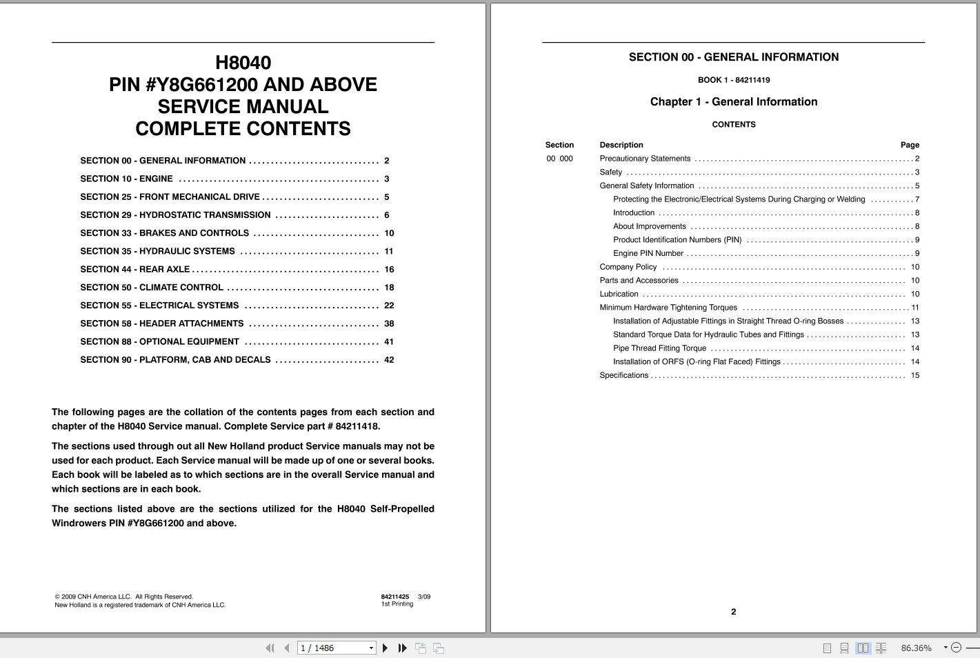 New Holland H8040 Windrower Service Manual84211418 1 1