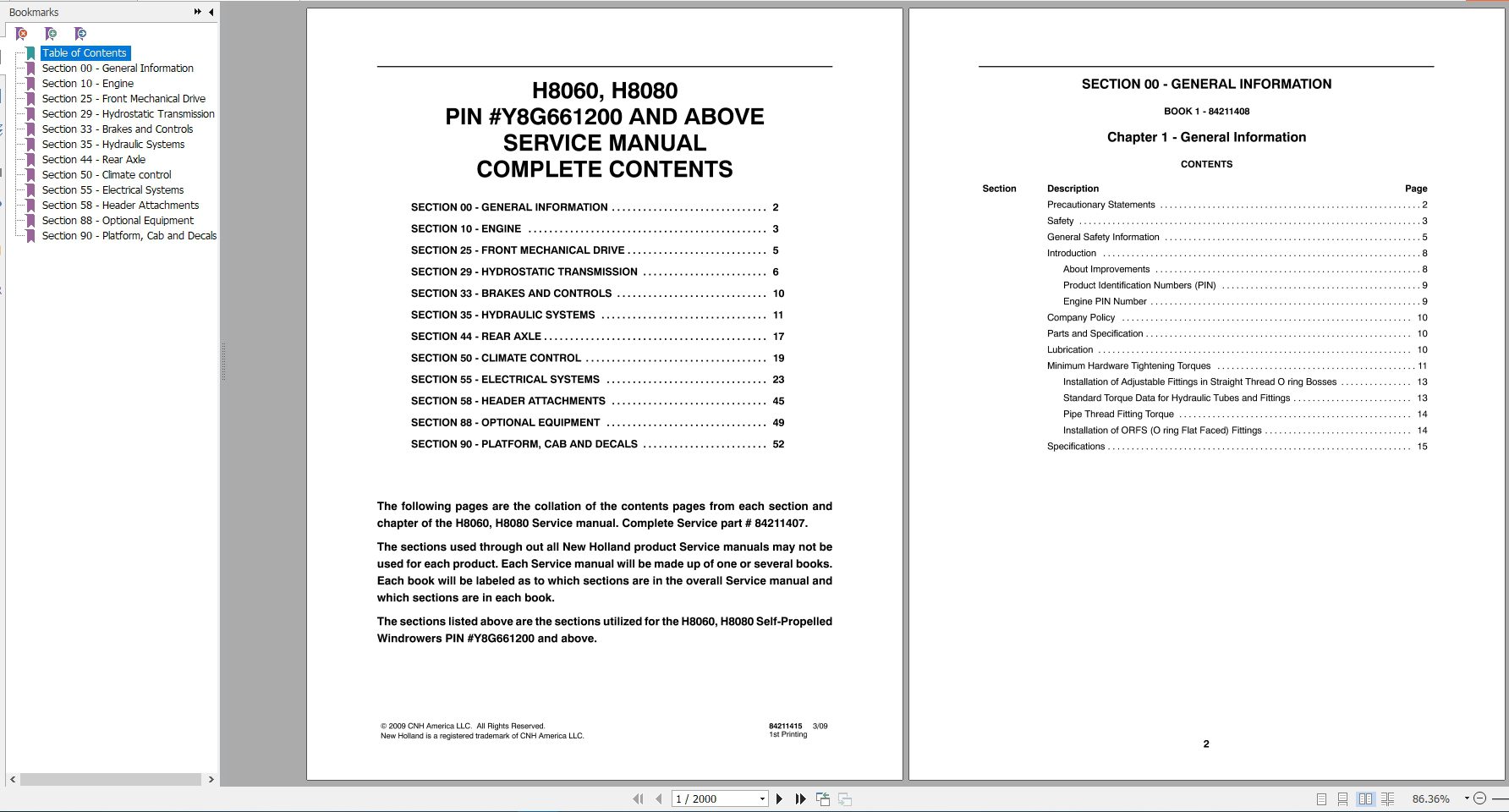 New Holland H8060 H8080 Windrower Service Manual 84211407 2