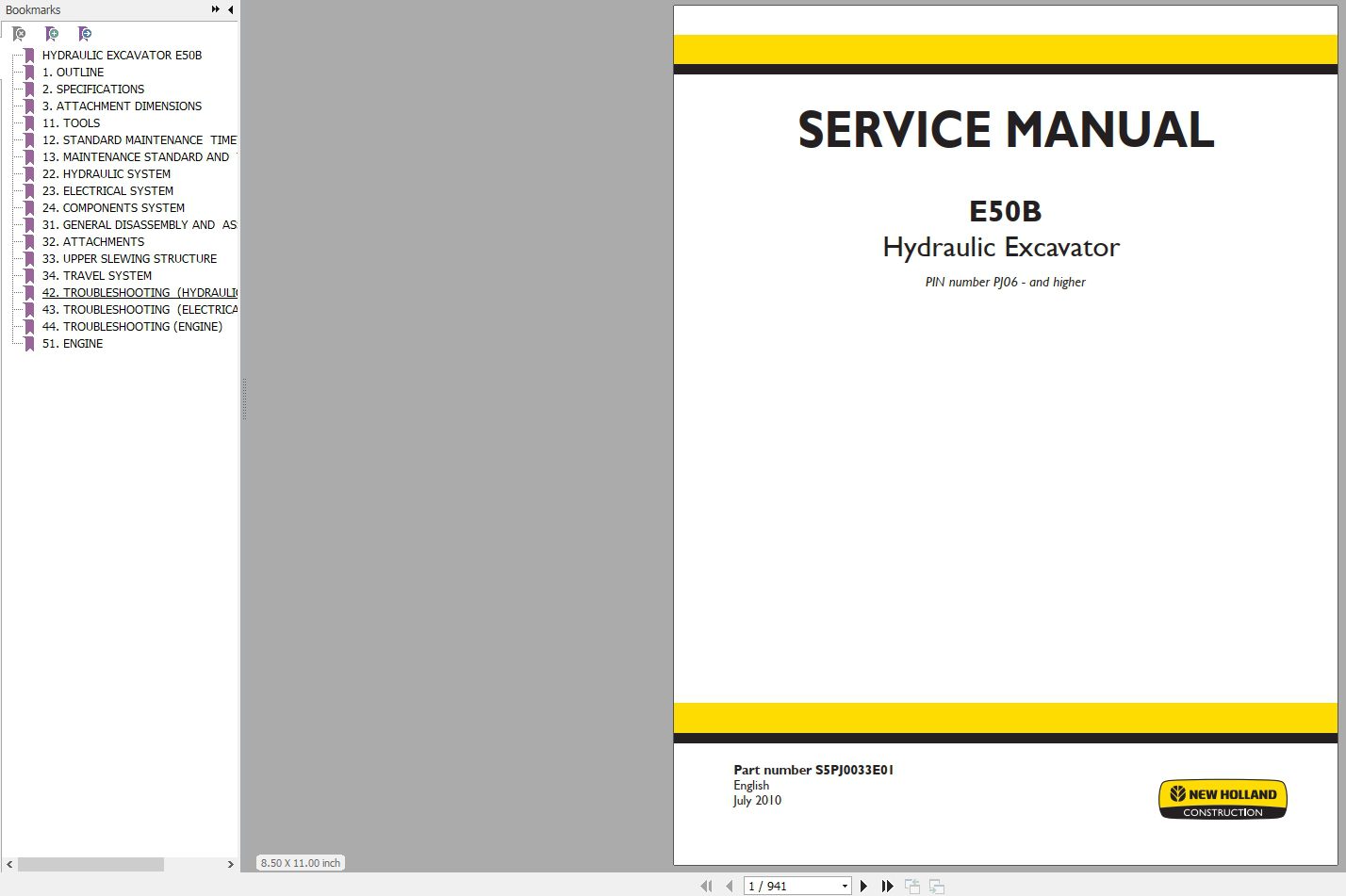 New Holland Hydraulic Excavator E50B Service Manual 1
