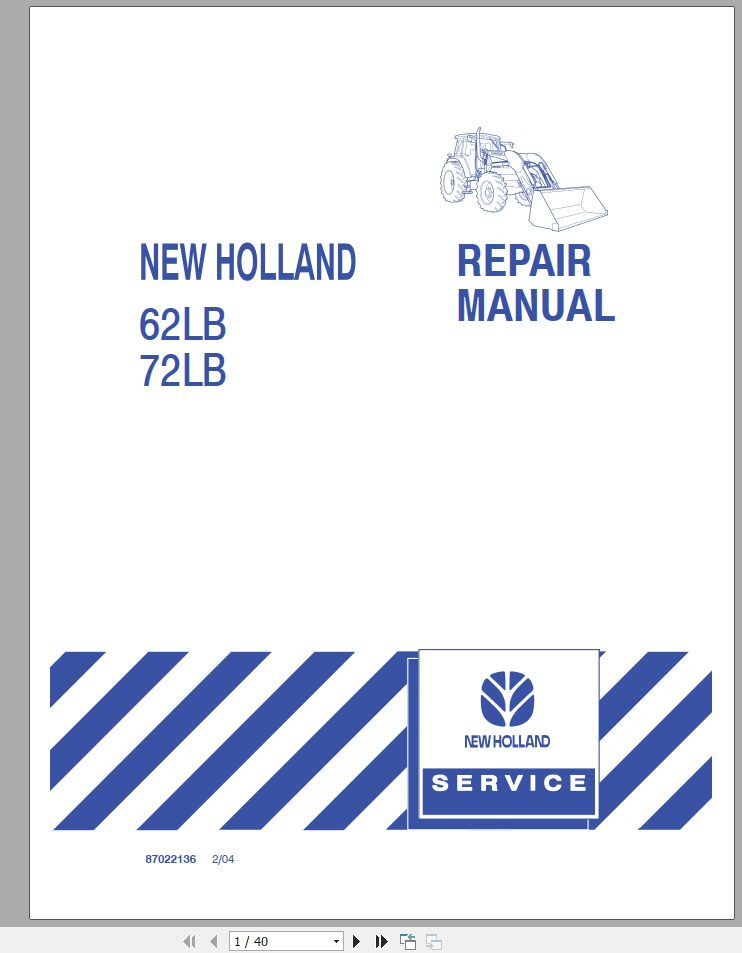 New Holland Loader 62LB 72LB Repair Manual87022136 1