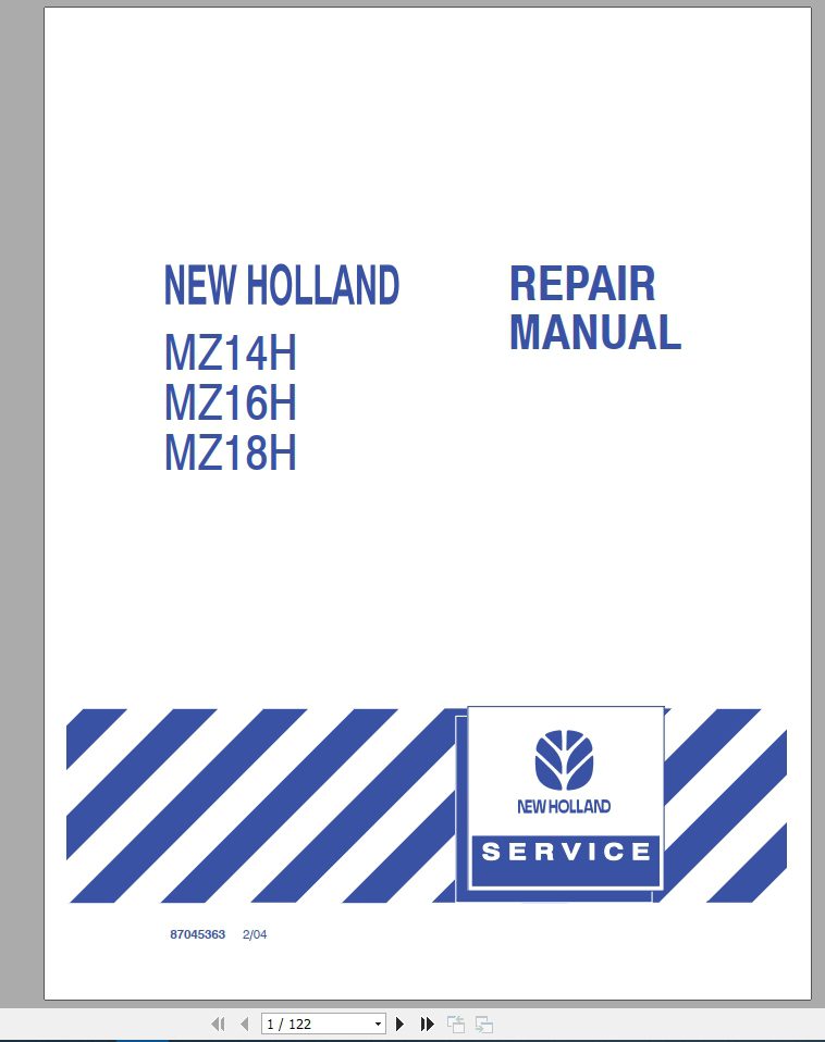 New Holland MZ14H MZ16H MZ18H Repair Manual87045363 1