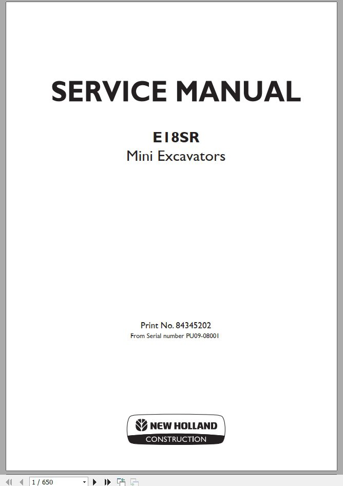 New Holland Mini Excavator E18SR Service Manual84345202A4 1