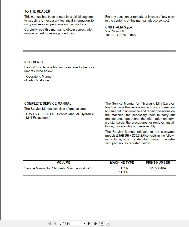 New Holland Mini Excavator E35BSRE39BSR Service Manual84553640AA4 1