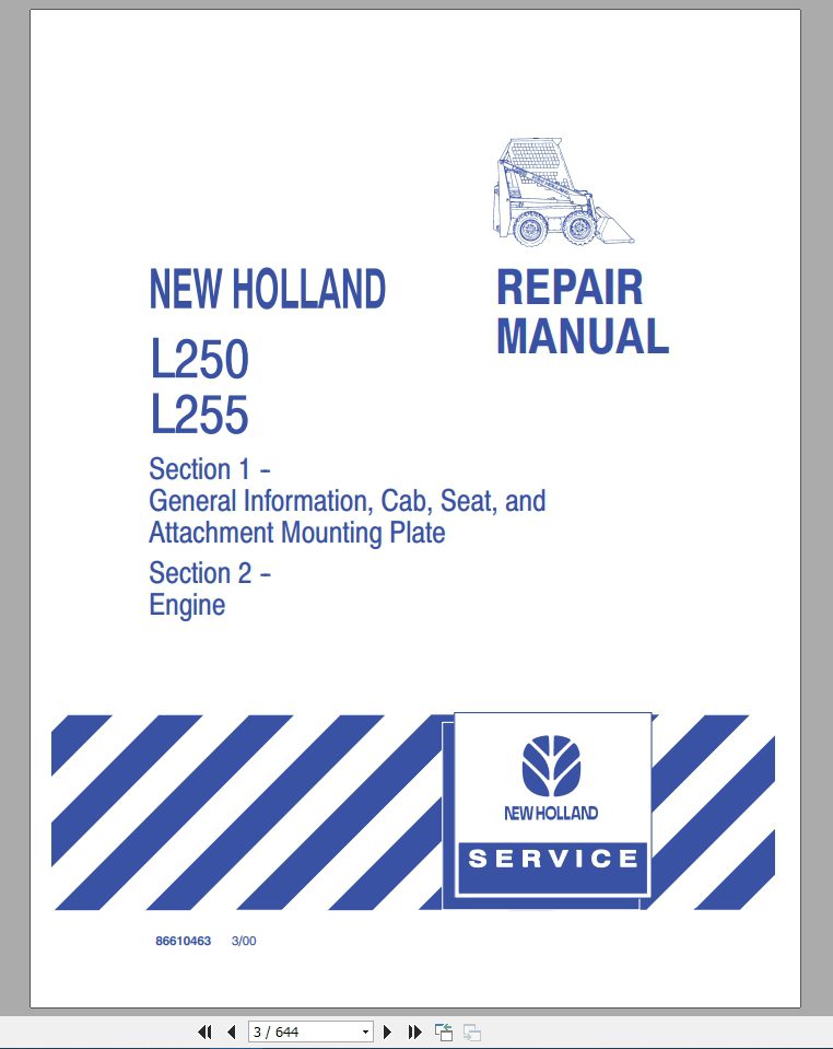 New Holland Skid Loader L250 L255 Service Manual86610462 1